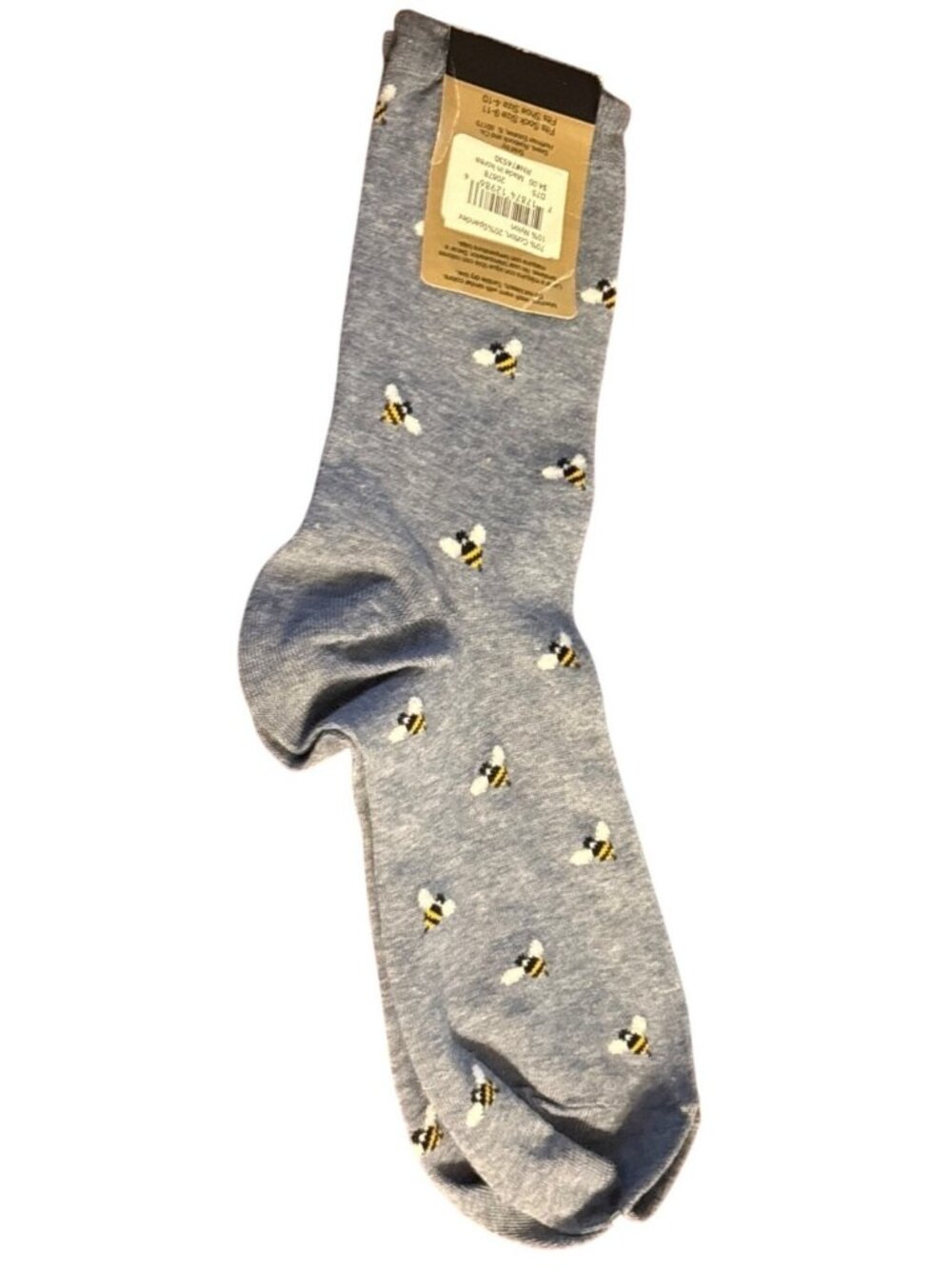 Womens Fashion Leg Express Bee Print Crew Socks 1 Pr Sz 4-10 Gray Yellow NWT - Picture 6 of 7